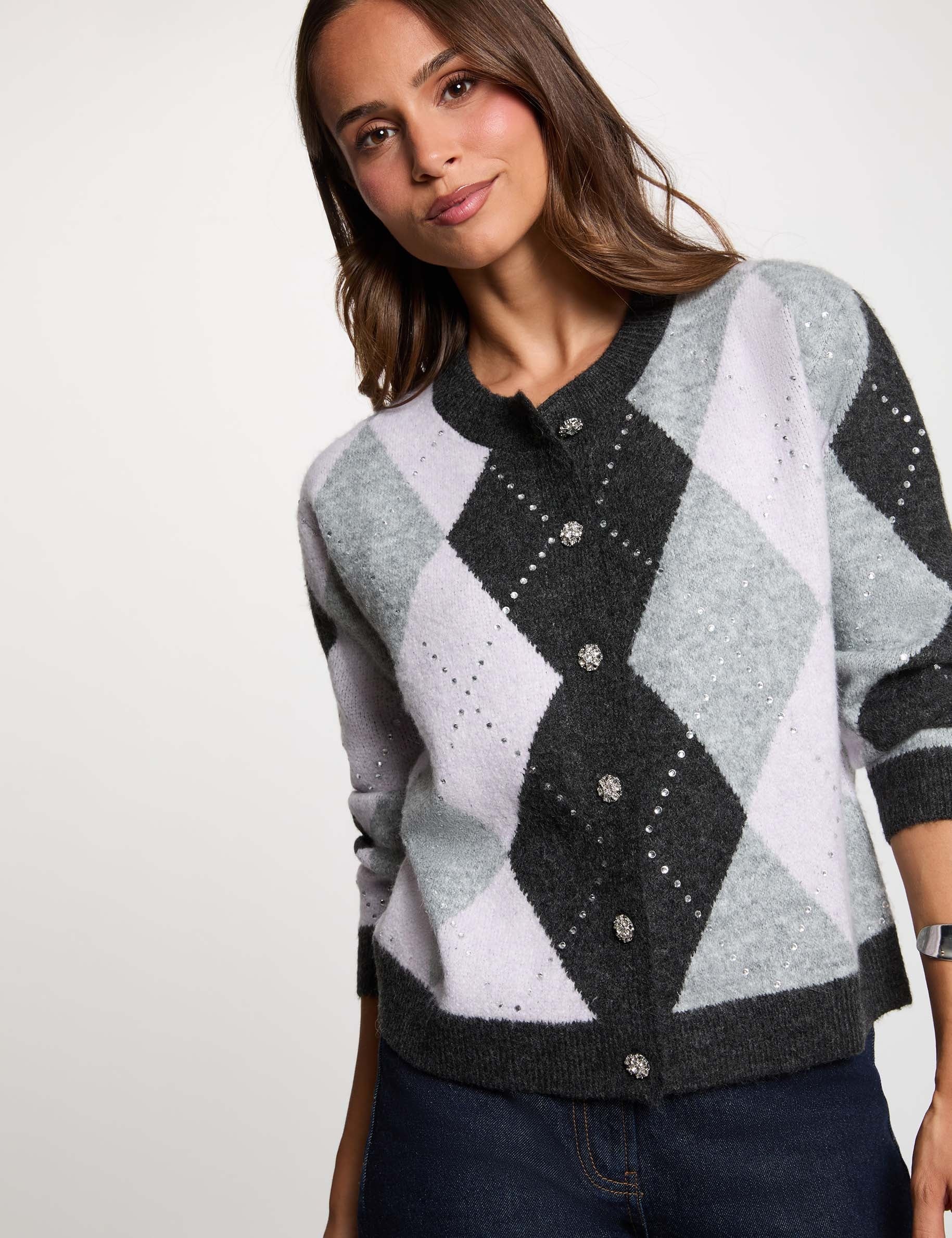Cárdigan jacquard con cuello redondo Morgan